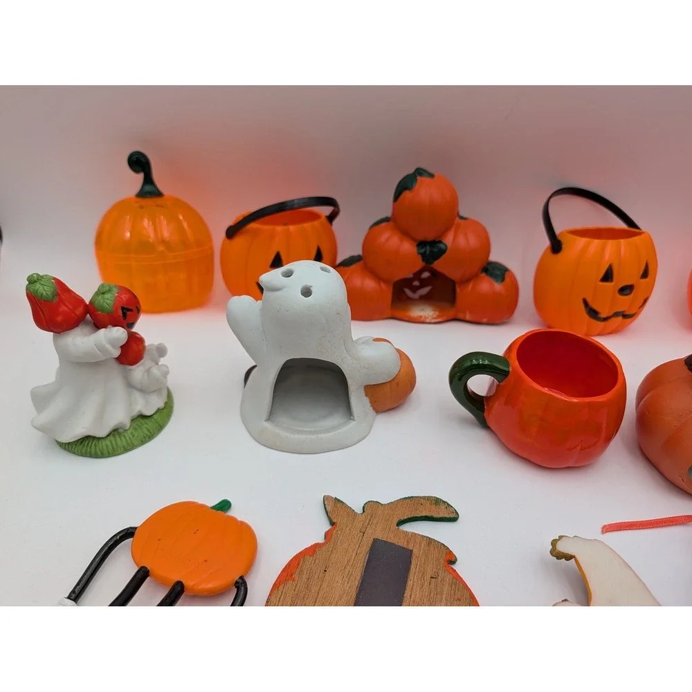Halloween Decor Lot Orange Jack O Lantern Ghost Cat Figurines Ceramic Magnets